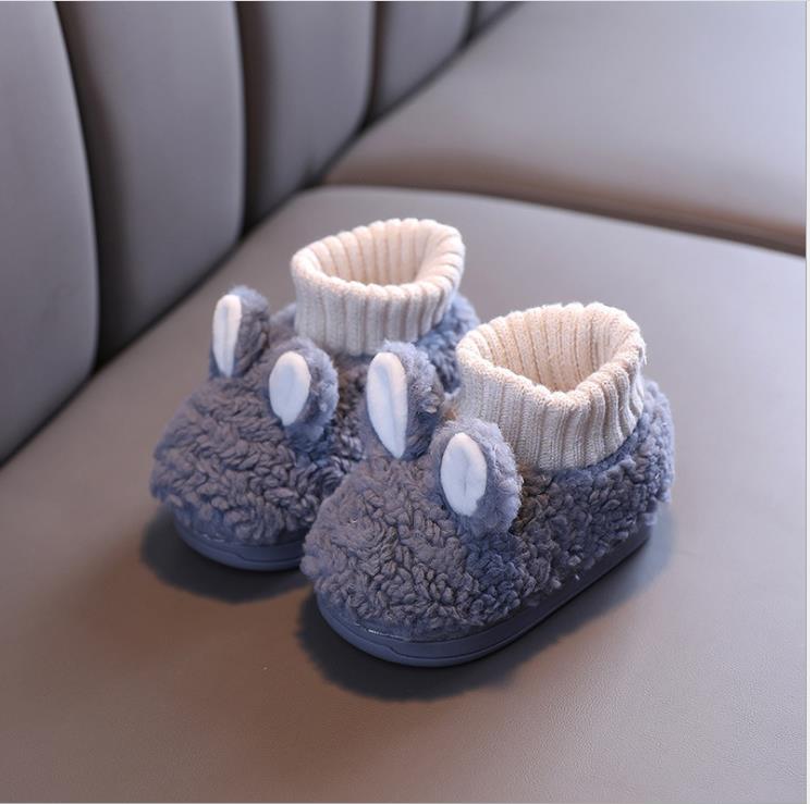 Baby Winter Warme Vlies Booties, Anti-Unterhose Weiche Sohle Kleinkind Hausschuhe mit Ebene Ohren Gemütliche Socken: Grau / 15