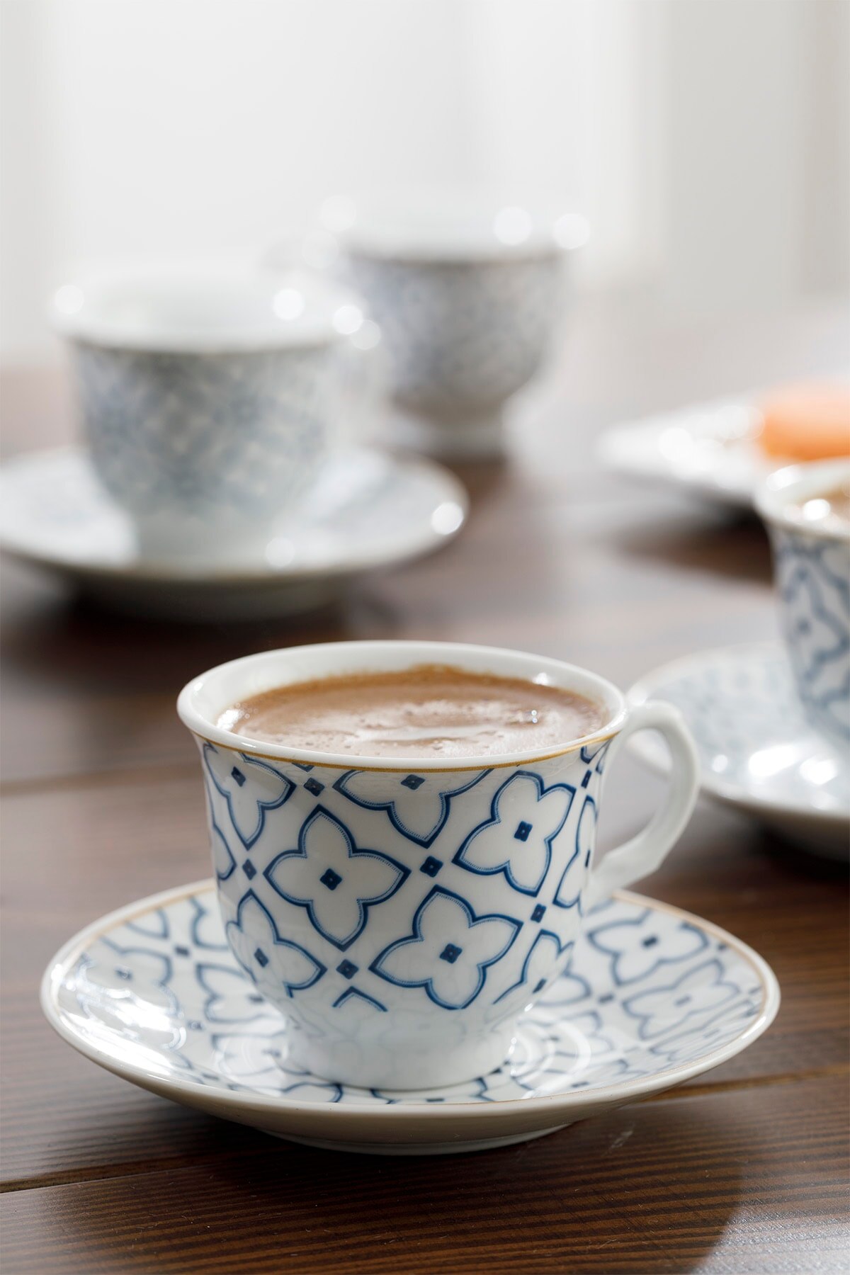 English Home Blue - White Belize Porcelain 12 Piece Coffee Cup Set 90 ml, Traditional English Coffee Cup, porcelain Cup