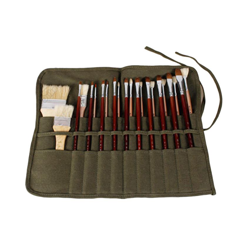 22 Slots Paint Brush Holder Durable Canvas Holder Rollup for Artist Watercolor Oil Paint Brush Tools Pens Pencils(Dark Green)
