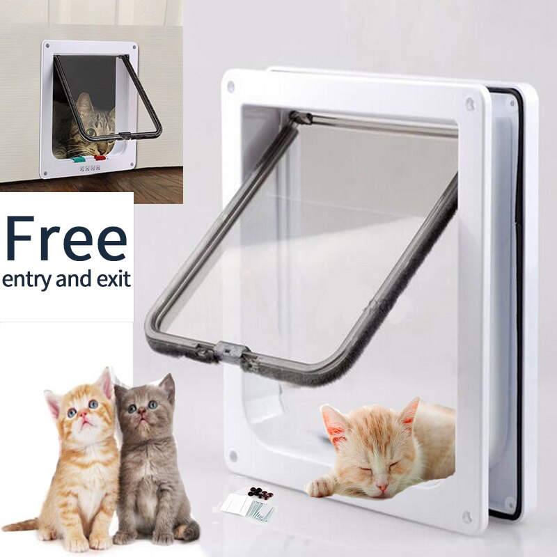 Lockable Pet Door 4 Way Dog Cat Kitten Door Security Flap Gate Pet Supplies Small Animal Size S M L XL Cat Cage Products