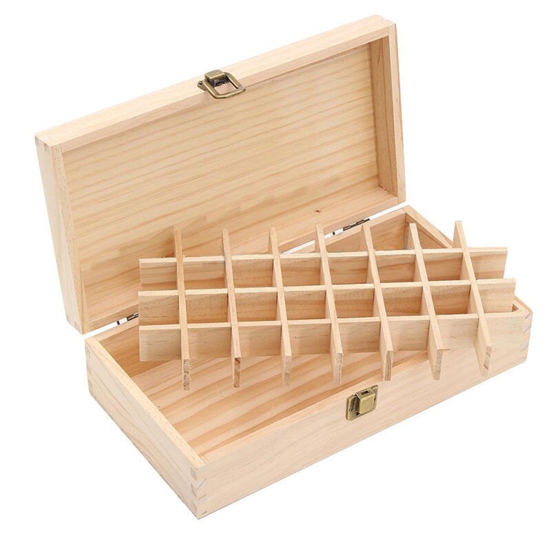 32 Grids Wooden Essential Oil Storage Box Case Holder Container Organizer Carrying Case Aromatherapy Container Toiletry Kits