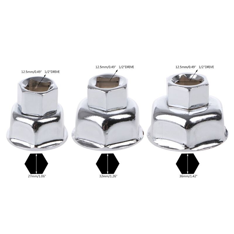 1/2" Drive Car Oil Filter Wrench Cap Housing Removal Engine Tool 6 Flutes 27/32/36mm M0XC