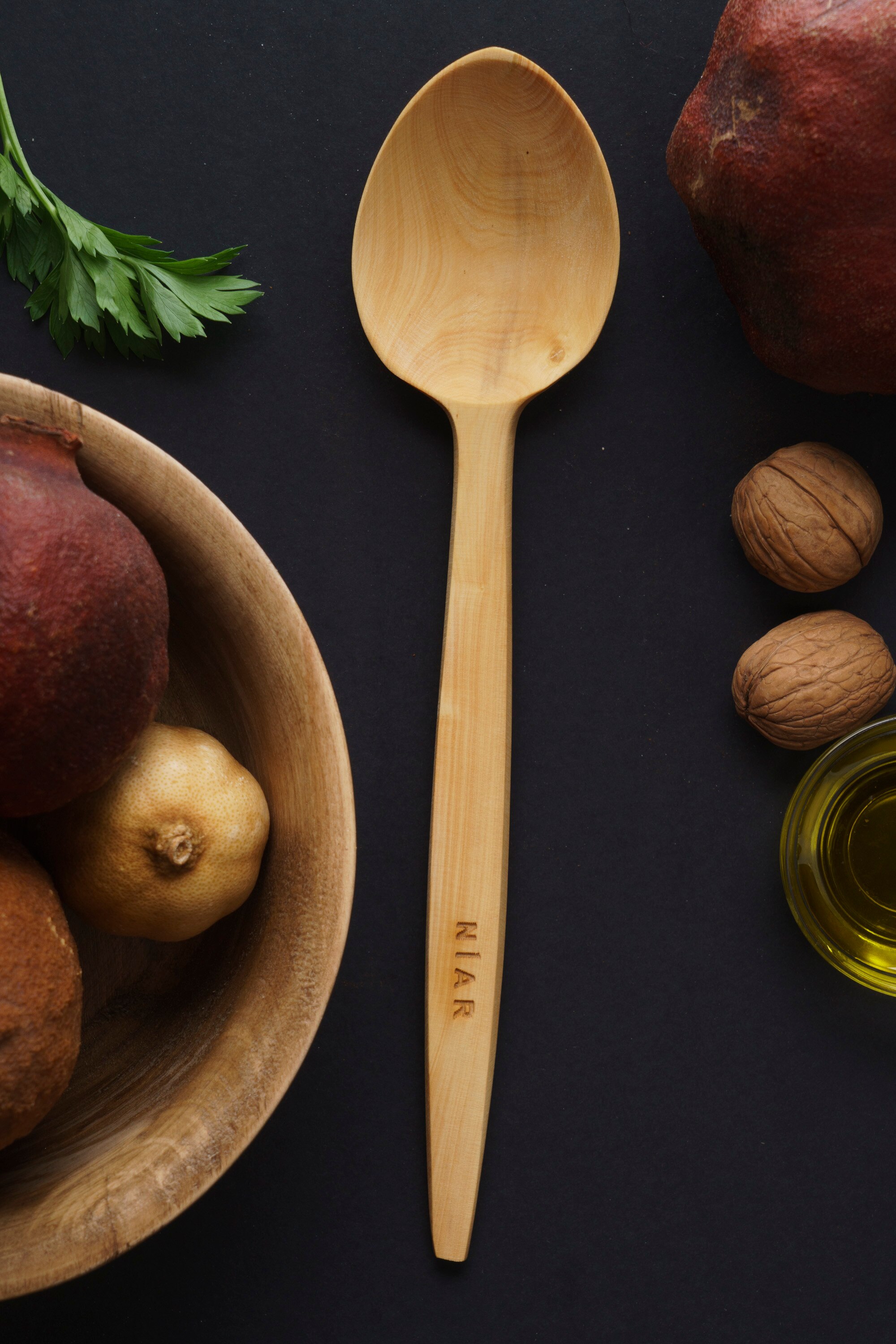 NIAR Wooden Utensil Set - 7 Piece Set Cooking Set - Handmade Kitchen Utensils Set Natural Dinner Spoon, Spatula, Vegetable Knife