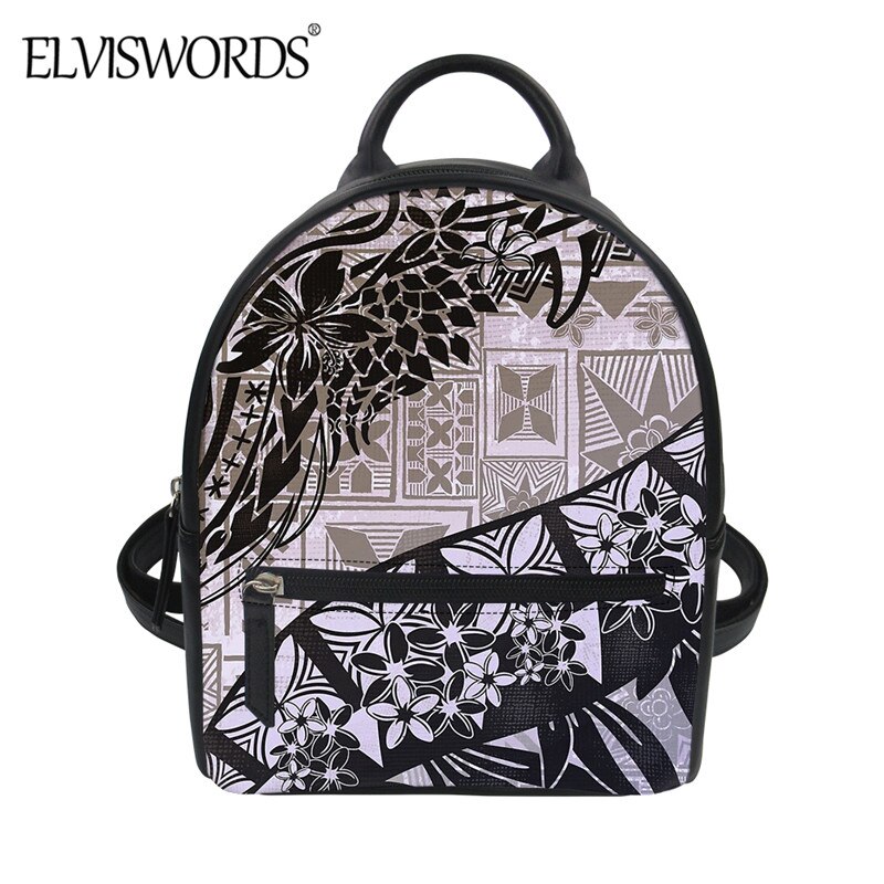 ELVISWORDS-Mini mochila De Cuero PU para Mujer, bolsa para hombro duradera con estampado Tribal polinesiano, Hawái, Plumeria: ZBX2044Z4