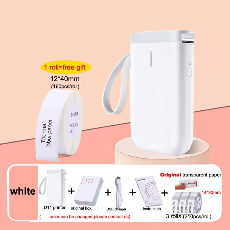Niimbot D11 Wireless label printer Portable Pocket Label Printer Bluetooth Thermal Label Printer Fast Printing Home Use Office: ad 3roll Transparent