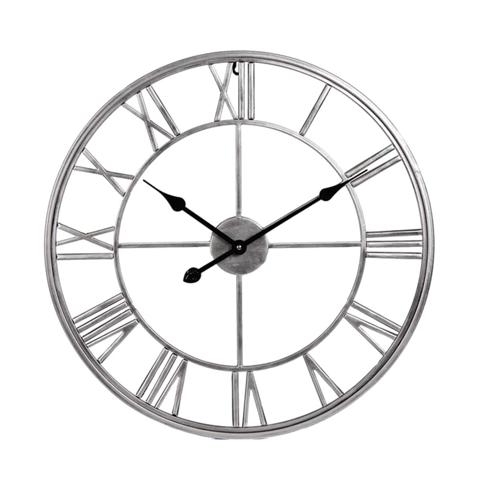 Atmospheric simple retro metal wrought iron clock wall clock modern living room cafe quiet decoration quartz clock: Silver