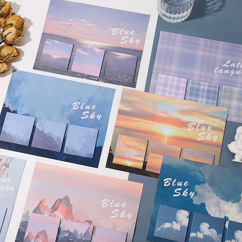 60 Sheets Blue Sky Sticky Notes Set Sunset Sky Zee Bloem Rooster Zelfklevende Memo Pad Notepad Planner Stickers Kantoor School a6545