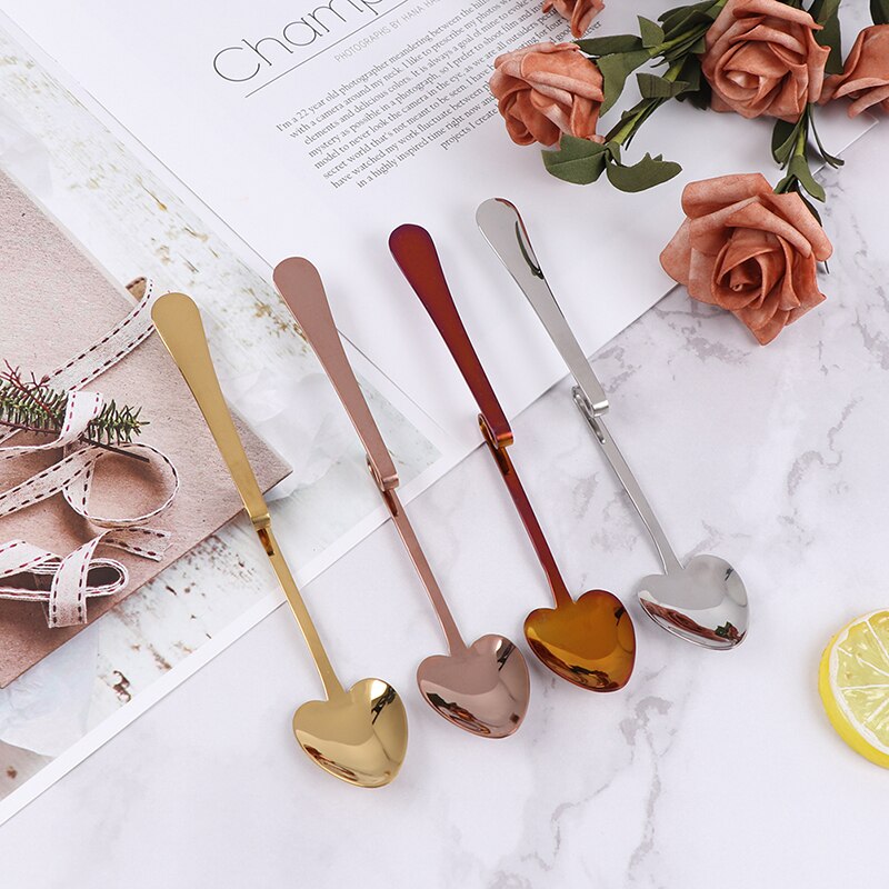Taza de café o té creativa en forma de miel, cucharas colgantes, cuchara de té de corazón de oro rosa de acero inoxidable, 1 Uds.