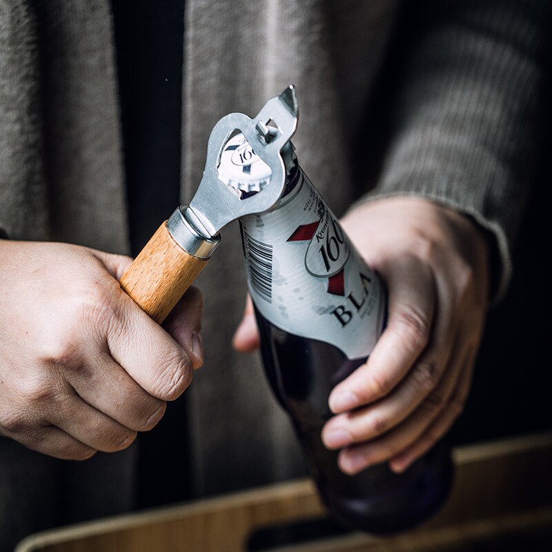 Stainless Steel Kitchen Gadget Set with Wood Handle Multifunctional Kitchen Tools Peeler Can Opener Whisk Garlic Press Cutter