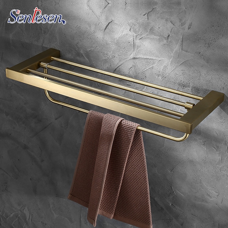 Senlesen Gold pinsel Badezimmer zubehör einstellen Gold Durcheinander Haken Handtuch Schiene Gestell Bar Regal Papier Halfter Zahnbürste Halfter Schlecht