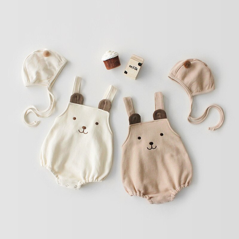 2021 New Baby body simpatico orso tuta cappello cartone animato senza maniche ragazzo tuta top moda ragazze tutina cotone vestiti infantili