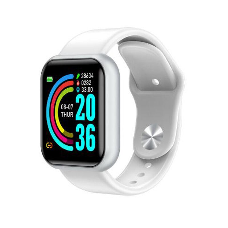 Y68 blåt vandtæt digitale smarte ure mænd kvinder børn smart armbåndsur hr / bp rate smartwatch fitness tracker pk  d20: Y68 hvide