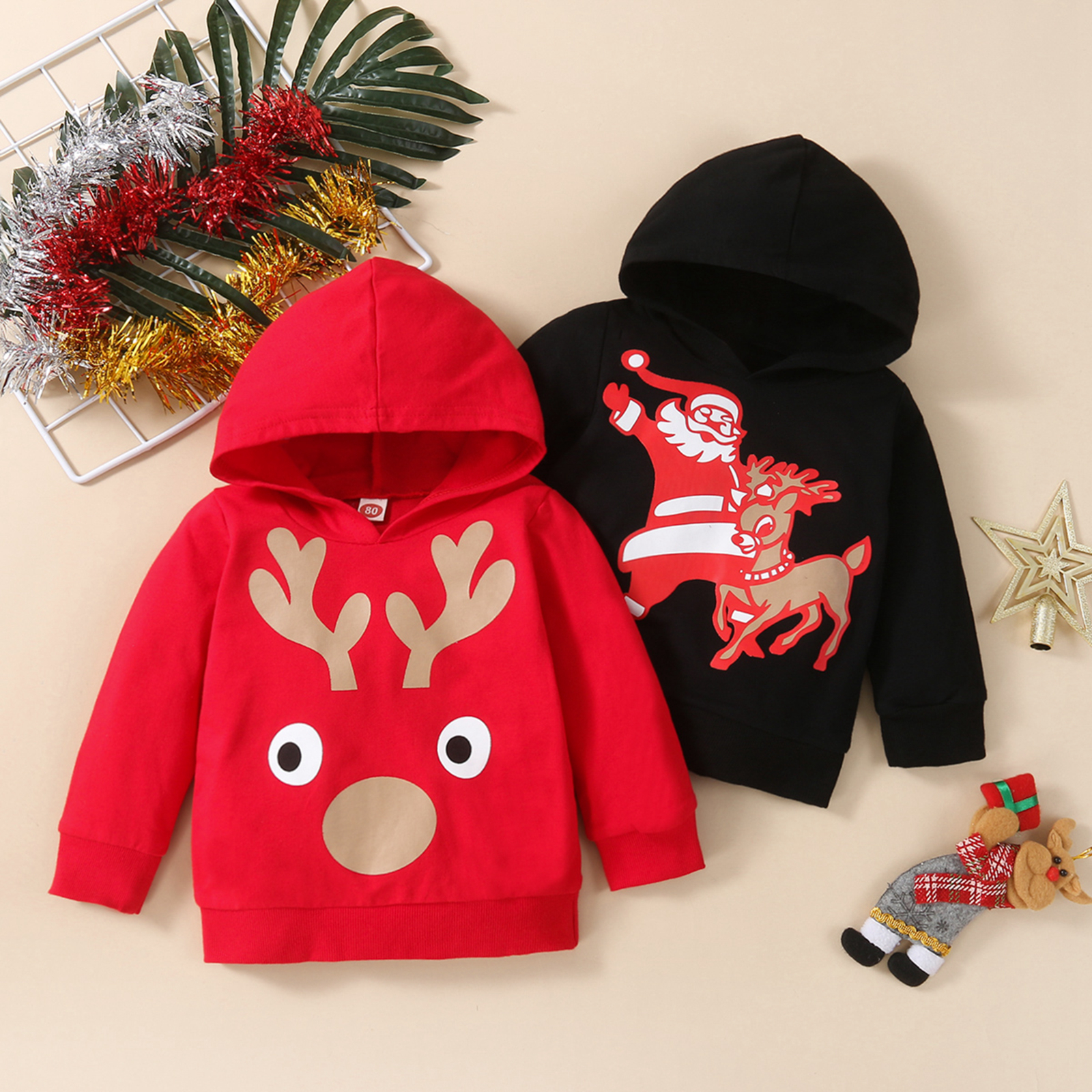 Pasgeboren Baby Meisjes Kleding Kerst Tops Kerstman Print Lange Mouwen Truien Hoodies Nieuw Rood Zwart