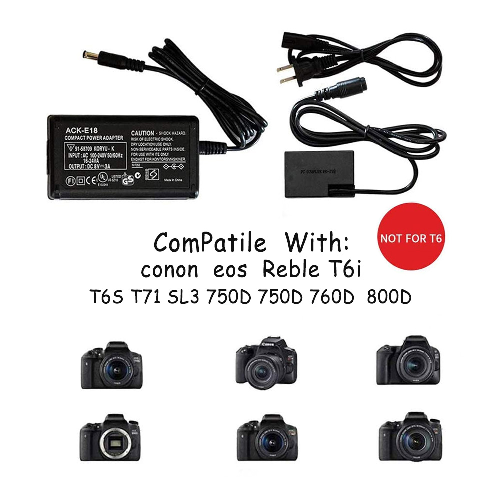 KUTOU remplacement ACK-E18 adaptateur secteur DR-E18 connecteur cc chargeur pour Canon EOS RP 77D 800D 760D 750D 200D II 9000D caméra