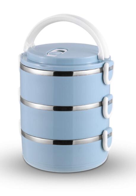 Rvs Lunchbox Drie-Layer Lekvrije Isolatie Lunchbox Japanse Draagbare Voedsel Opslag Container Voor Kinderen school: blue
