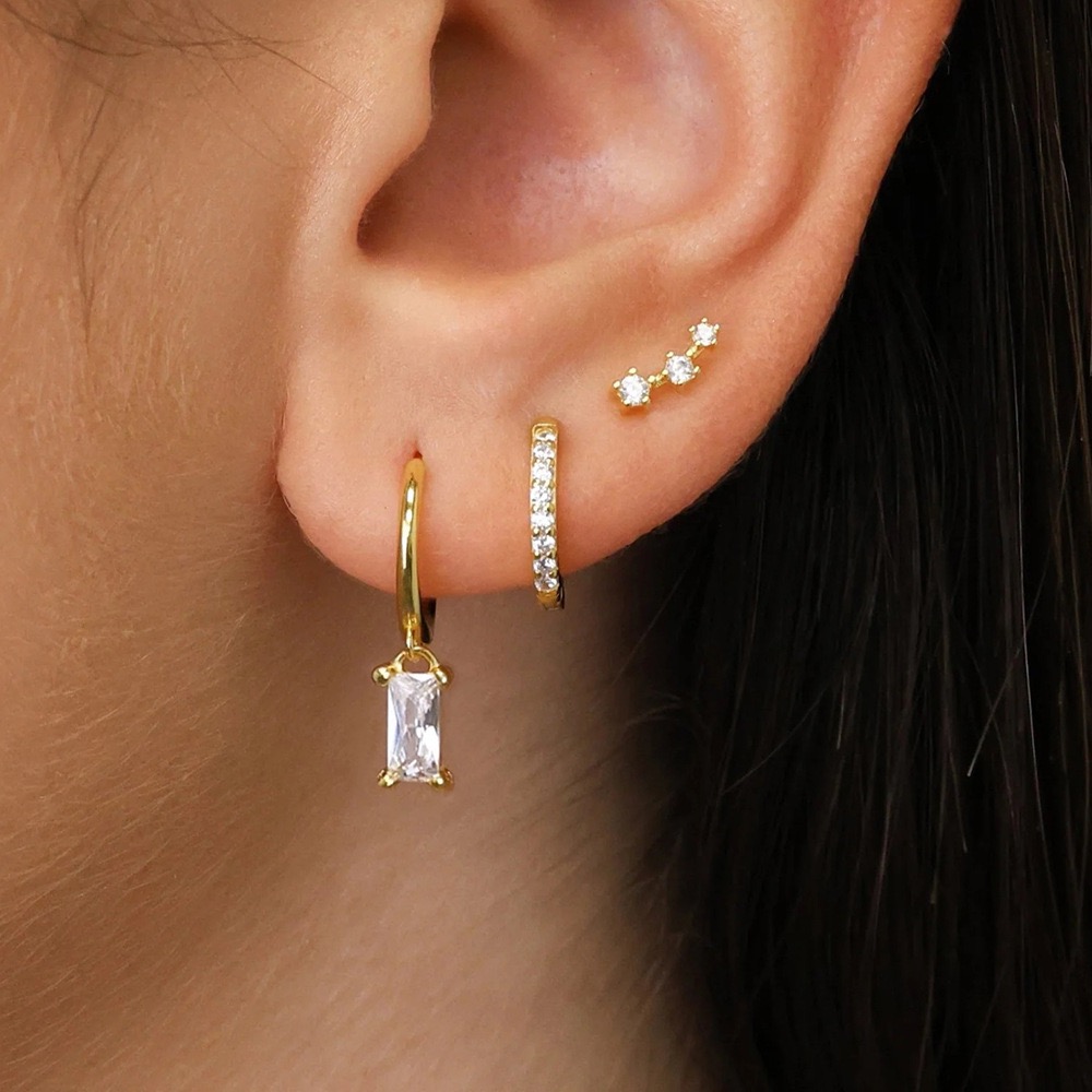 3 Pairs Exquisite Zircon Little Huggies Hoop Earrings Set for Women Stainless Steel Unique Cartilage Earring Piercing Jewelry: Black Gun Plated