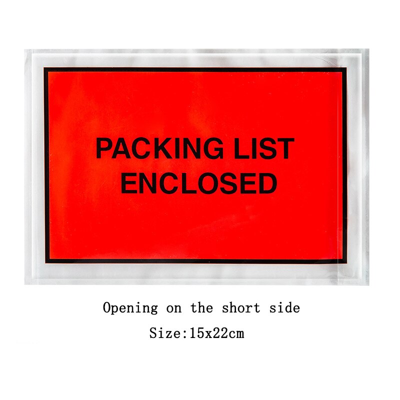 100Pcs 7 Sizes PACKAGING LIST Plastic Bag Invoice Slip Enclosed Packing Envelope Clear Logistics Pouches Waterproof Bag: Red 15x22cm