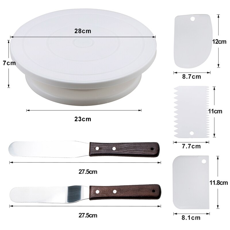 Bakken Taart Decoreren Draaitafel Set Ronde Cakevorm Kam Schraper Soepeler Fondant Dessert Kit Bakken Set Gebak Levert: Set 6