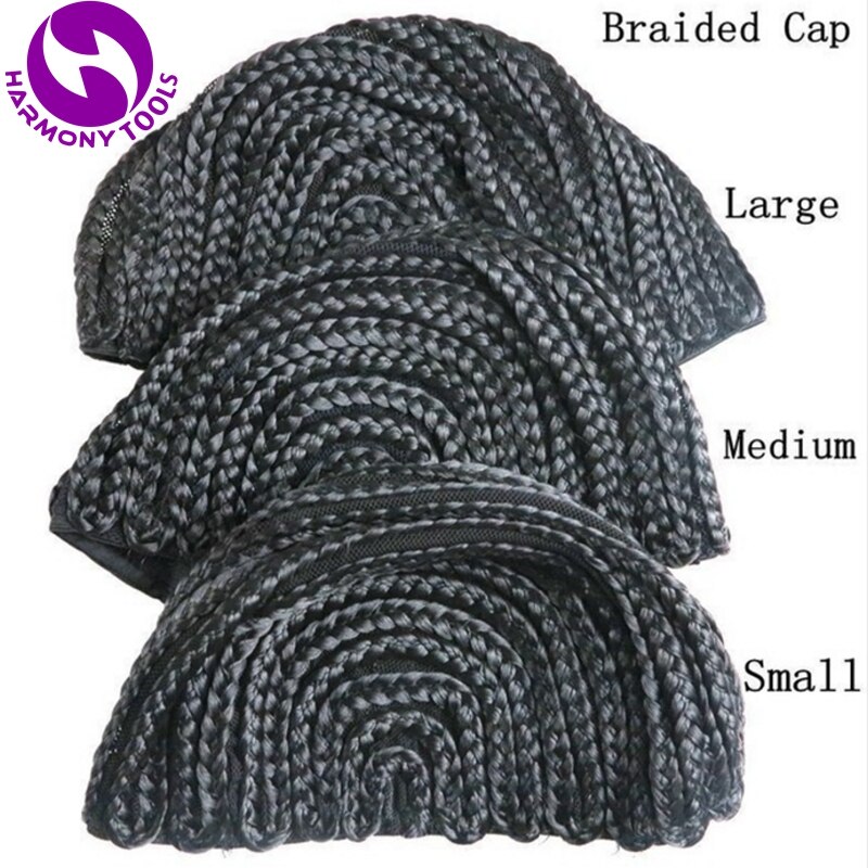 1 stuk Zwart Gevlochten Cap Voor Haak Synthetische Vlechten Pruiken en Weave met 3 verschillende grootte voor uw keuze