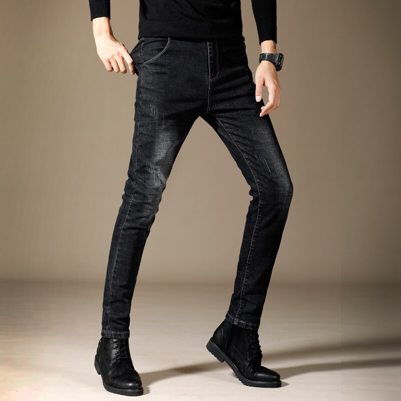 Våren herr jeans svart klassisk denim skinny jeans herr casual stretch slim fit byxor