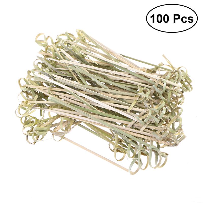 100 Stuks Wegwerp Bamboe Knoop Spiesjes Bamboe Knoop Picks Cocktail Picks Met Twisted Uiteinden Voor Party Barbeque Sandwiches-9cm