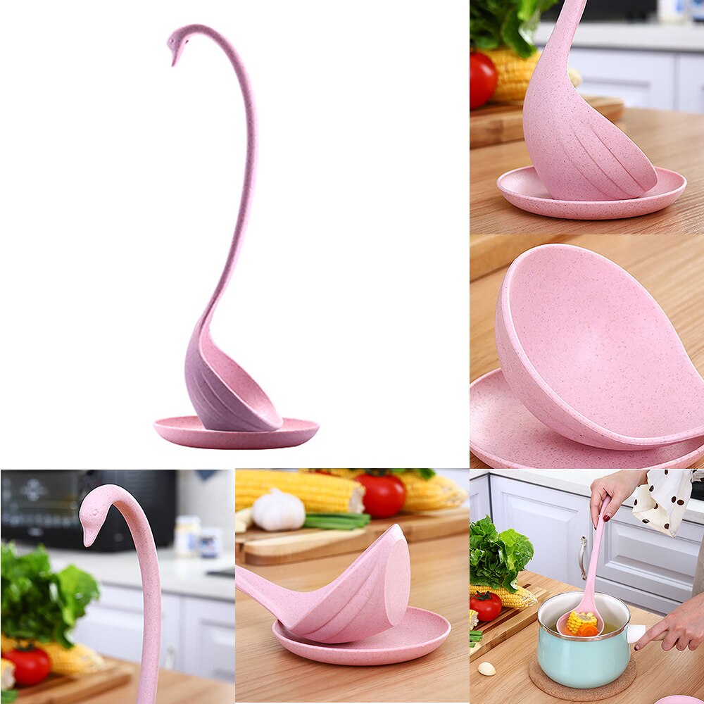 1Set Kitchen Swan Soup Spoon Long Handle Porridge Monster Spoon With Tray Kitchen Cooking Tools Tableware Cooking Accessories