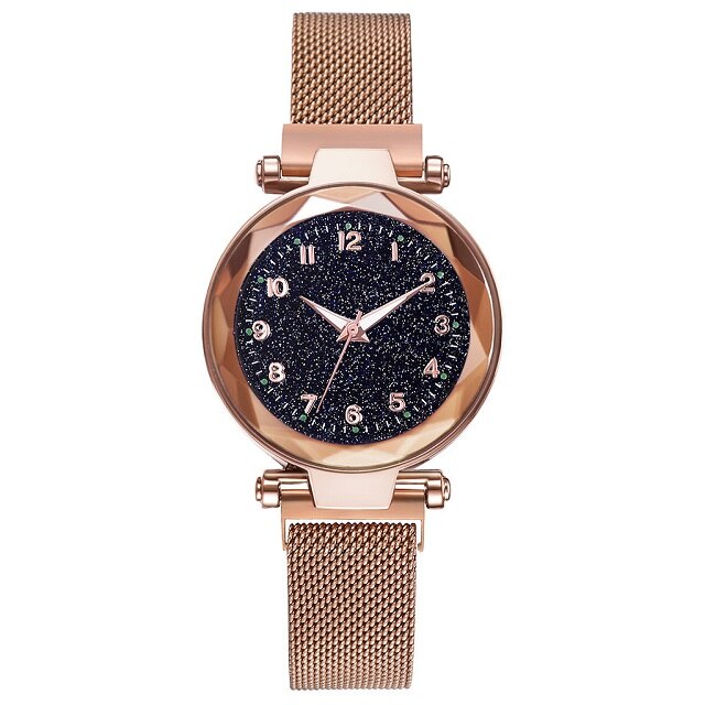 Relogio Feminino Women Starry Sky Watches Magnetic Mesh Belt Watch Women Dress Luminous Quartz Wristwatch Zegarek Damski: D Rose Gold
