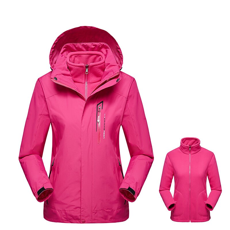 Lxiao Twee Stuk Softshell Jas Vrouwen Winterjas Vrouwen Outdoor Waterdichte Jas Dikke Fleece Jassen Wandelen Vrouwelijke Jassen: Rosy Red / XXXL