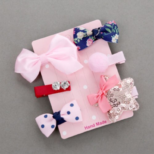 6pz/5pz Del bambino Tornante clip di Capelli Della Ragazza dell'arco Del Fiore mini Barrettes stella Bambini infante noi: Grigio