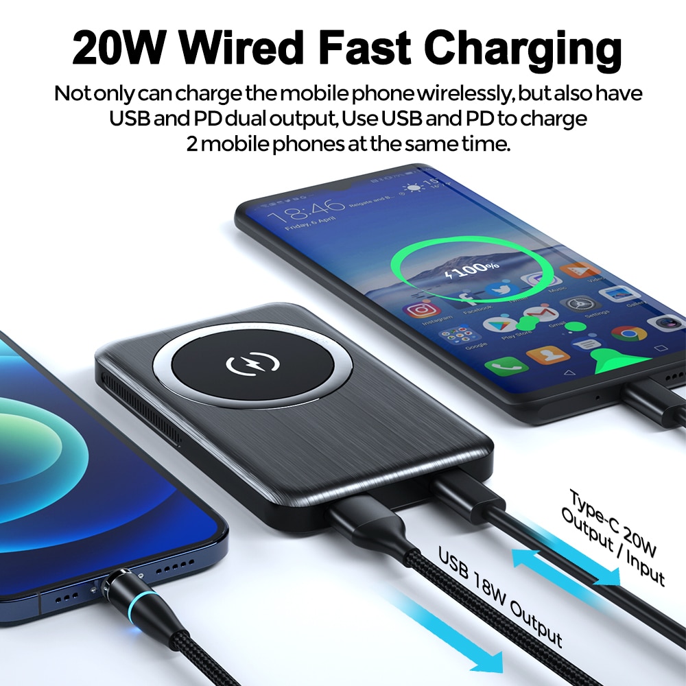 YKZ Magnetic Power Bank PD 20W Fast Charging 10000mAh 15W Wilreles Powerbank External Battery For iPhone12 Pro Max Samsung S21