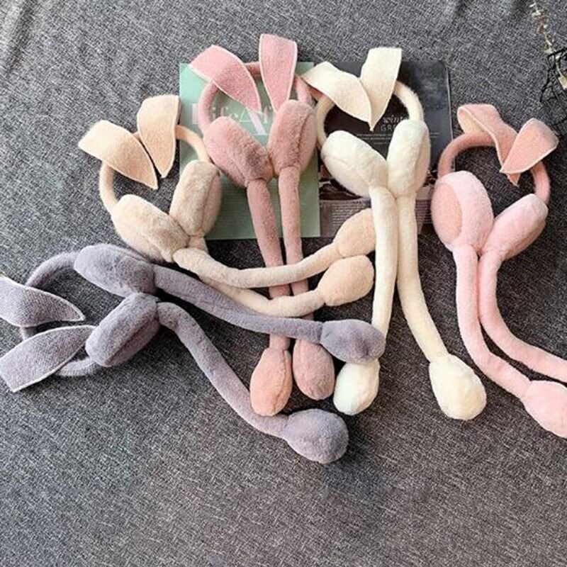 Protège-oreilles mobiles pliables avec oreille de lapin en hiver coupe-vent pour filles, protège-oreilles en peluche tricoté, oreilles de lapin poilu