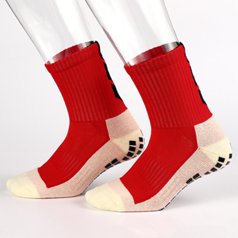 Football Socks Anti Slip Soccer Socks Men Sports Socks Good Cotton Calcetines Same Type As Trusox Running Absorb Sweat: Red