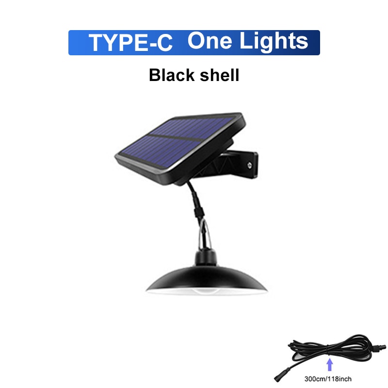 Dupla cabeça solar luz pingente à prova dwaterproof água ao ar livre solar lâmpada 3m linha de extensão super brilhante lâmpada para jardim corredor casa decoração: Single Black Pendant / Warm white