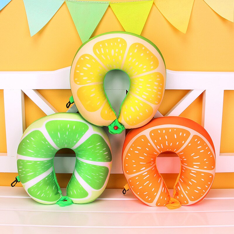 1 Pc 6 Kleuren 3D Fruit U Vormige Kussen Bescherm De Nek Reizen Watermeloen Citroen Kiwi Oranje Kussens Kussen Vliegtuig kussen