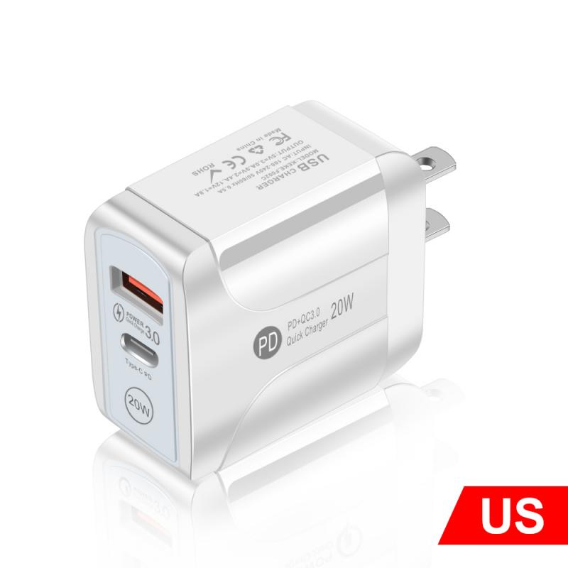 PD20W+QC3.0 Fast Charging Charger For IPhone12 Dual Port Charger IPhone 12 11 Pro XR XS Max 6 7 8 IPad Huawei Xiaomi Samsung: US Plug white