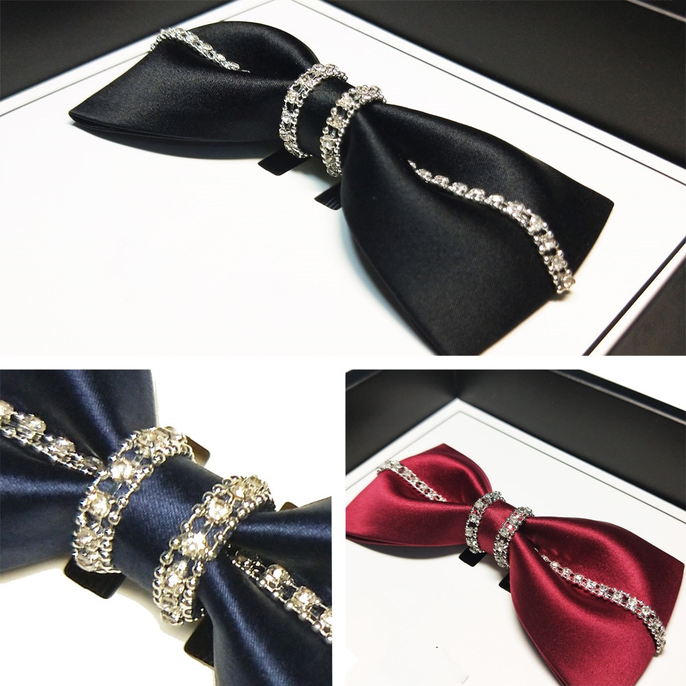 Pajarita de seda para hombre, corbata de diamante hecha a mano de lujo para boda, original, conjunto de pañuelo de corbatín retro para negocios