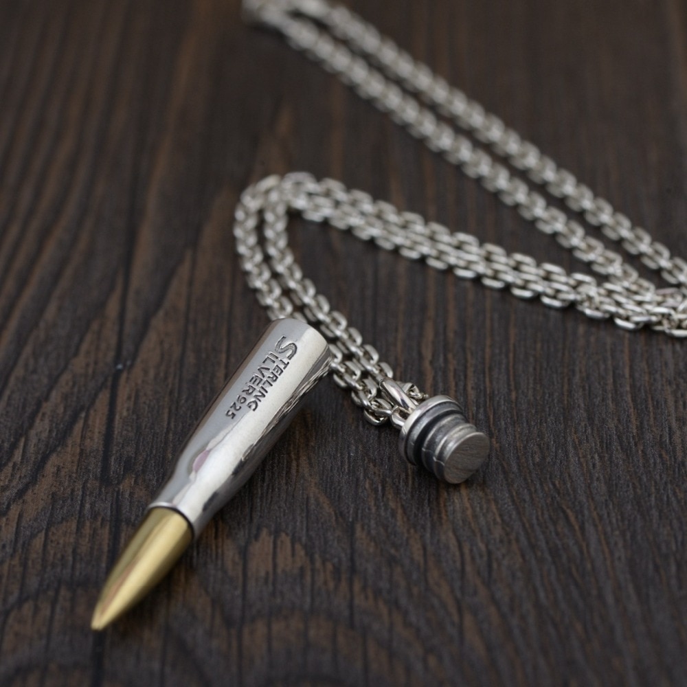 925 Sterling Silver Bullet Stijl Open Hanger Tag Charm Zilver & Goud Kleur Mannen Vrouwen (Zonder Ketting) A1498