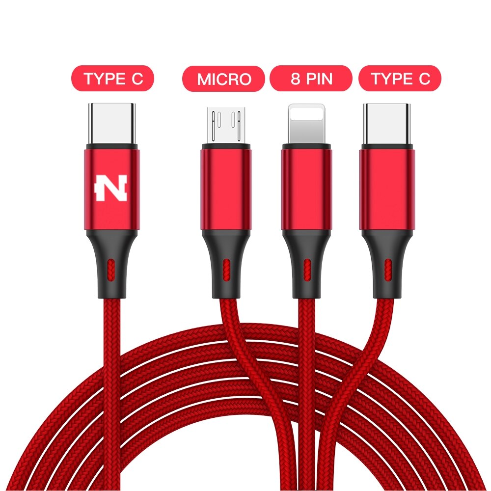 Nohon Type C to Type C 8Pin Micro 3 in 1 USB Cable For iPhone Samsung Huawei Xiaomi 3in1 USB C to Lightning Charging Cables Cord: Red