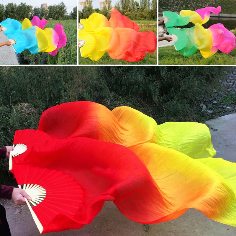 Regenbogen die Seide Fans tanzen Fan Bauchtanz Schleier Fans Handheld Bambus Fan Leistung Tanzen Faltbare Lange Fans Hause Dekoration
