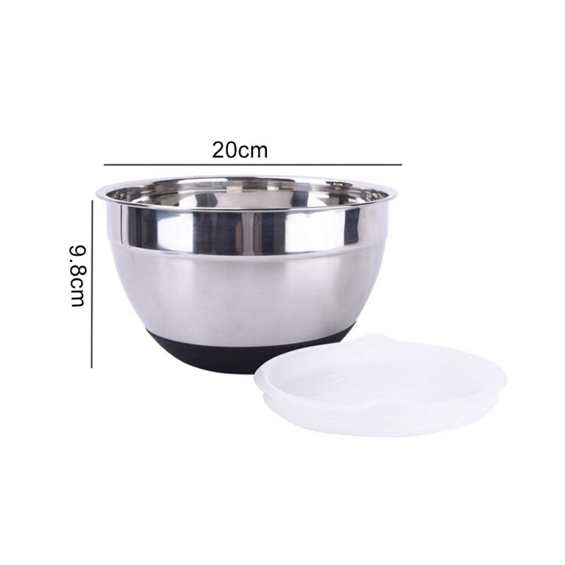 Bol d'ustensiles de cuisine de bols de mélange d'acier inoxydable antidérapant pour des pâtisseries de pain de salade bol de gâteau oeuf avec le couvercle et le fond de Silicone/: M 20CM