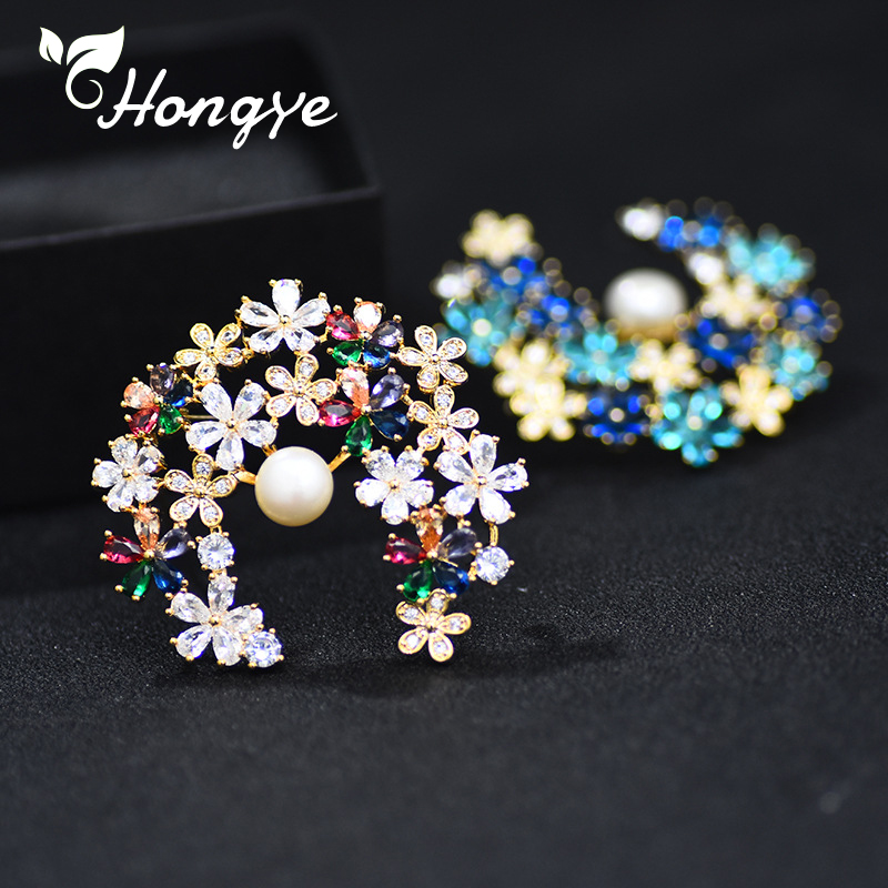 Hongye 2 Farben Blume Brosche für Frauen Gut Gemacht Natürliche Süßwasser Perle Brosche Pin Eco Freundliche Kupfer Reales Gold kleid Pins