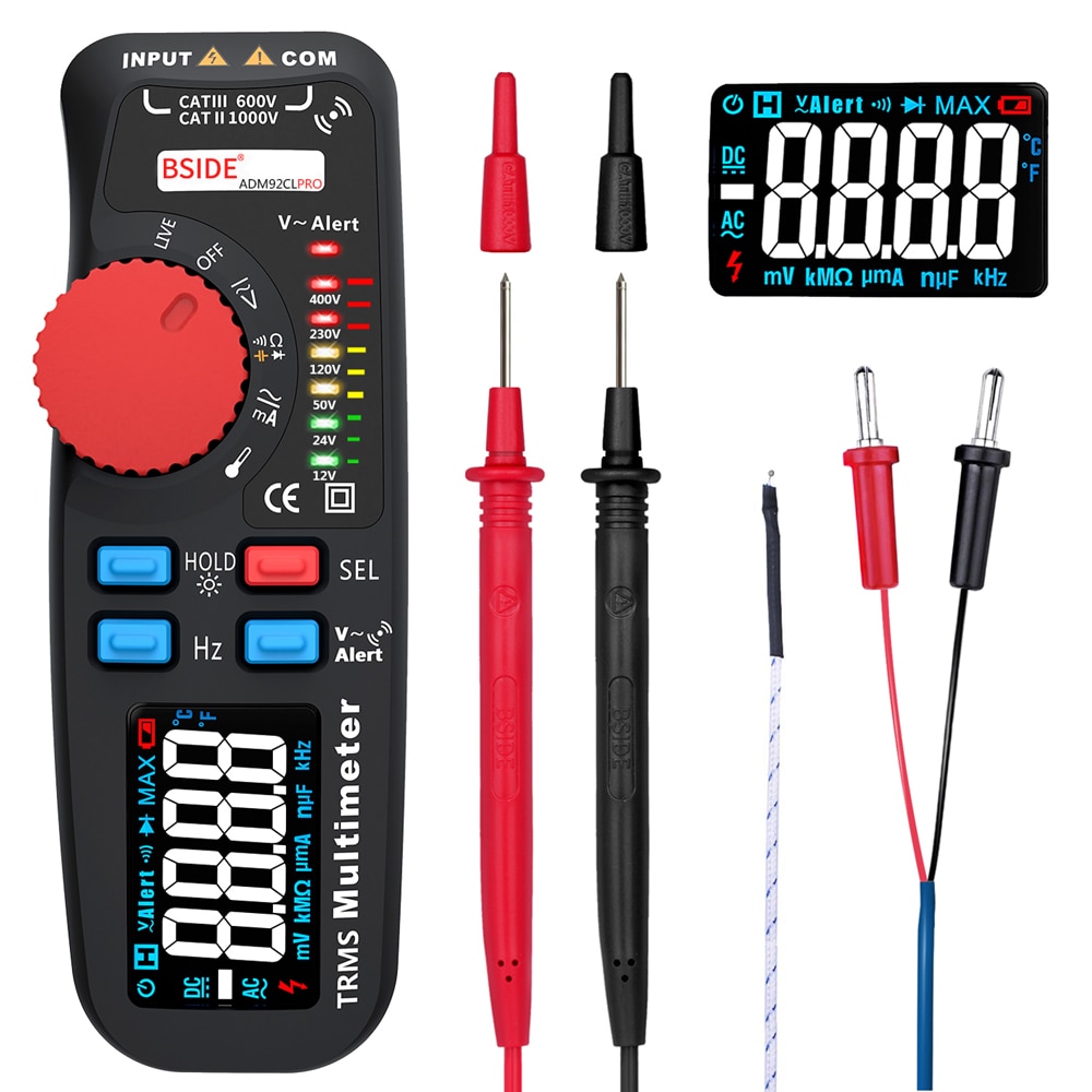 ADM92CL PRO TRMS Dual Mode Digital Multimeter AC/DC Voltage Current Resistance Diode Capacitance Frequency Meter 6000 Counts