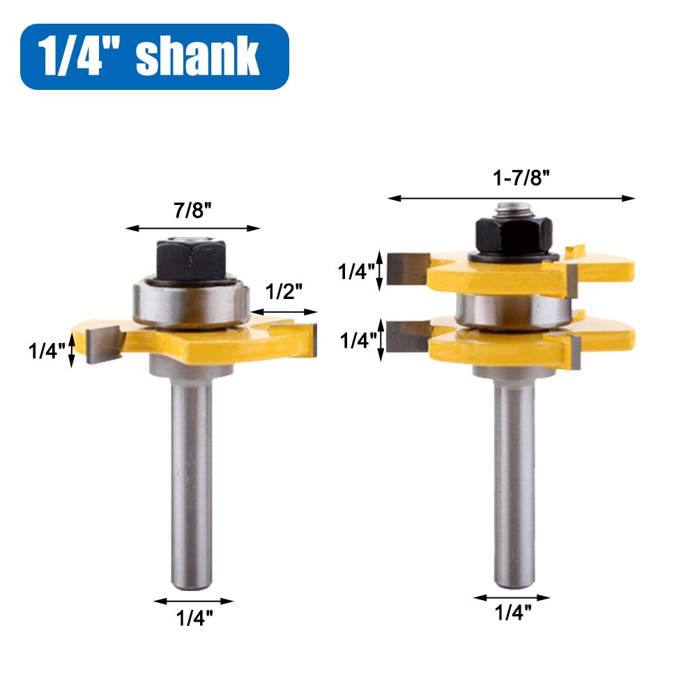 Dizainlife 2 Pcs 6/8Mm Schacht Hout Frees Frees Set Tong & Groef Gezamenlijke Montage T-Slot Frees Houtbewerking: 1-4 inch Shank