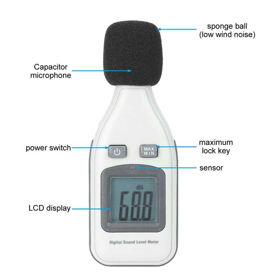 Decibel Meter Handheld LCD Digital Sound Level Tester 30-130dBA Tester Noise Measurement