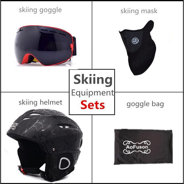 Snowboard Ski Helm Met Anti-Fog Ski Goggle Integraal Gegoten Ademend Helm Dubbele Lagen Grote Visie Skiën Goggle bril: Red Frame Black Lens / 56cm-59cm