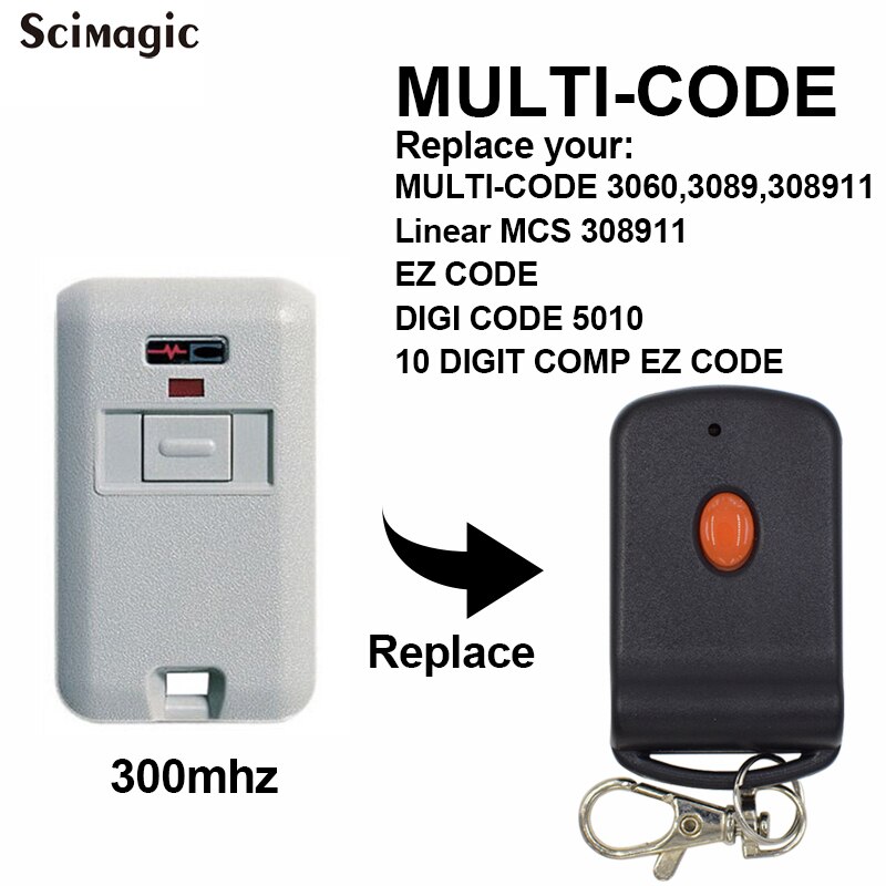 Multi-Code 3089 3060 308911 garage door remote control 300MHz handheld transmitter keychain