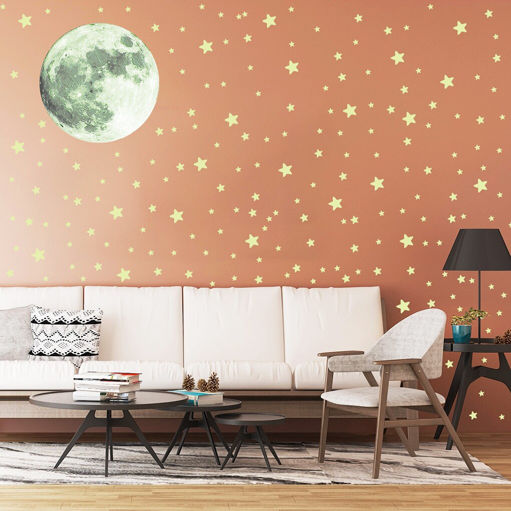 1 Set Stars Moon Wall Sticker Night Glowing Wall Decal Living Room Luminous Adhesive Wallpaper Stickers Home Decoration Supplies
