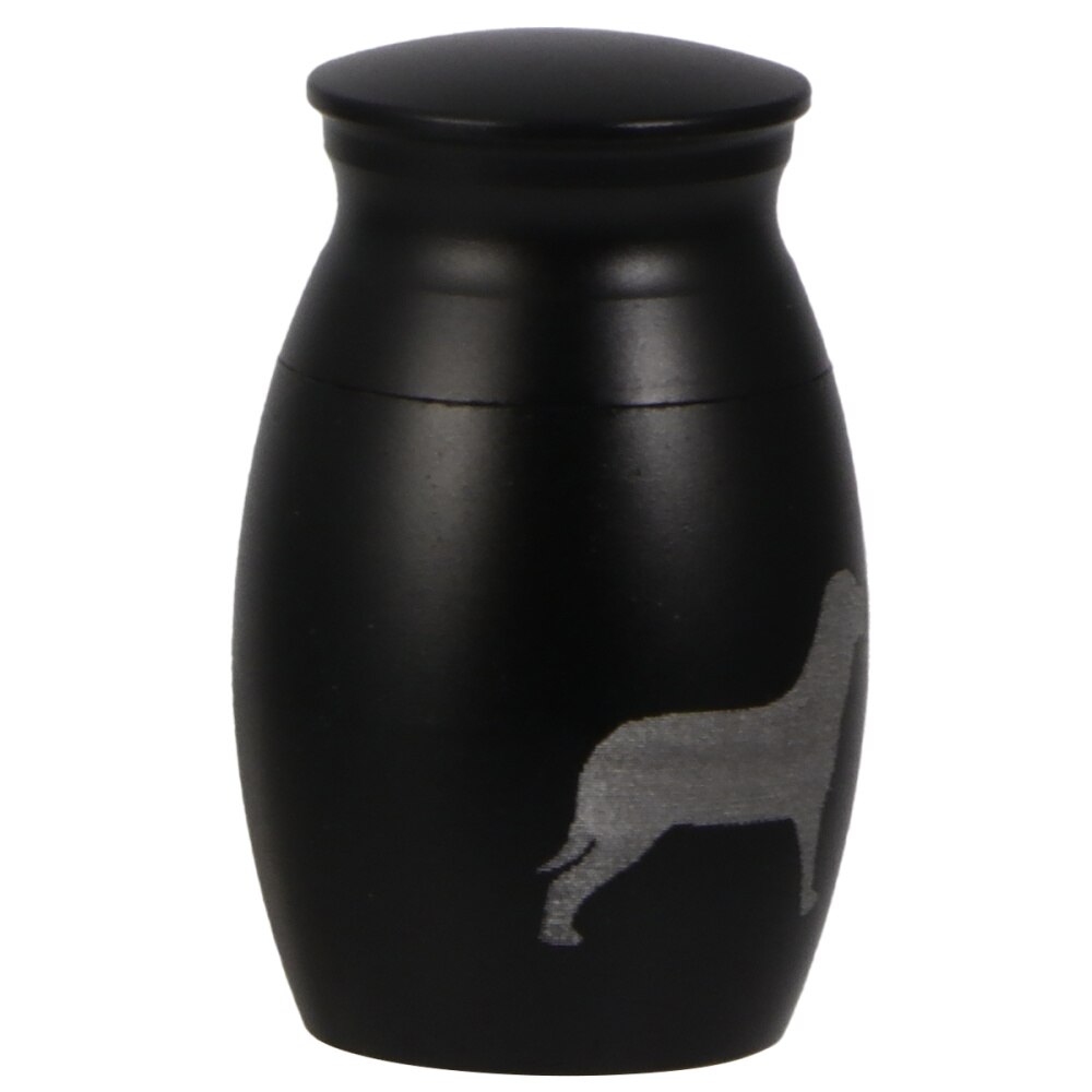 Pet Stainless Steel Cinerary Funerary Urn Jar Animal Printed Urn Container with Opening Screw Lid (Black)