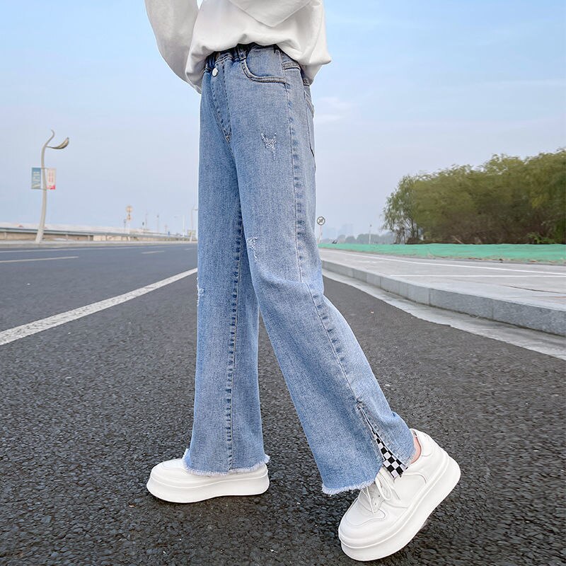 Pantalones vaqueros elásticos de pierna ancha para niño, niña adolescente de 5, 6, 8, 10, 12 y 14 años, primavera y otoño, 2022: q2 / 10