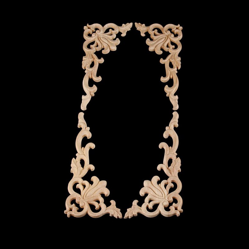 Aplique de madera tallado para decoración de muebles, marco de pared moderno para puerta de esquina, artesanía Floral europea, 4 Uds.